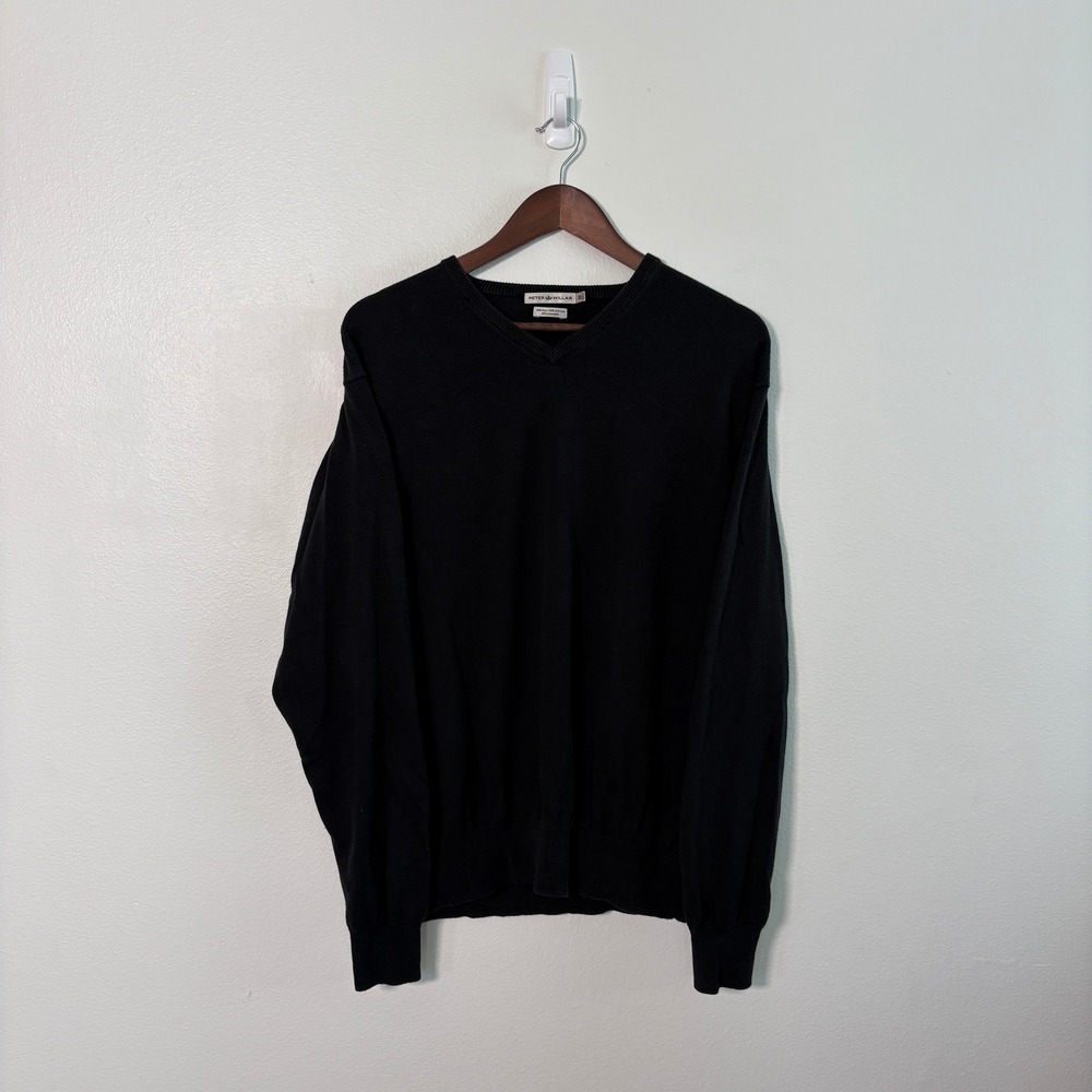Peter Millar Mens XXL Black Silk Cotton Cashmere V-Neck Pullover Sweater